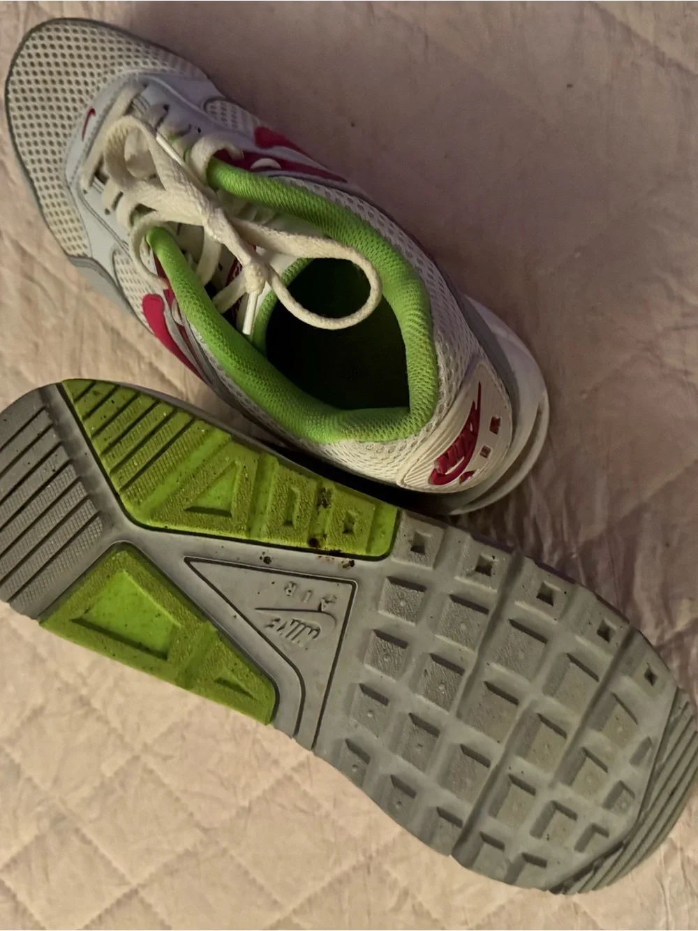 Nike Womens Sneakers with Pink Swoosh and Green Lining